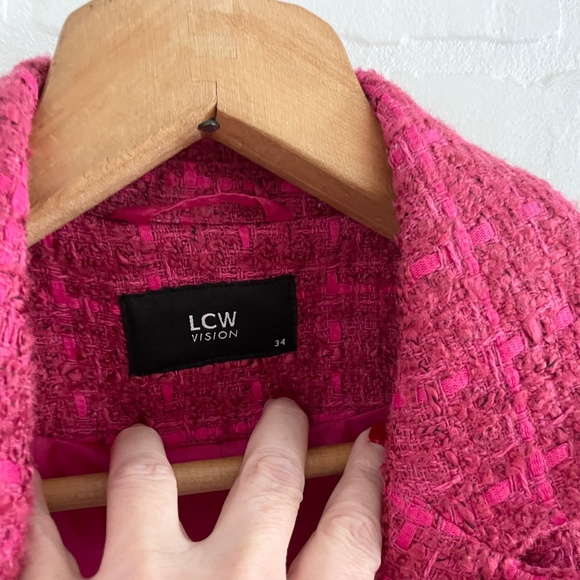 LC Waikiki Vision Blazer Tweed Jacket Chanel vibe Double breasted Pink Sz S - Picture 7 of 16